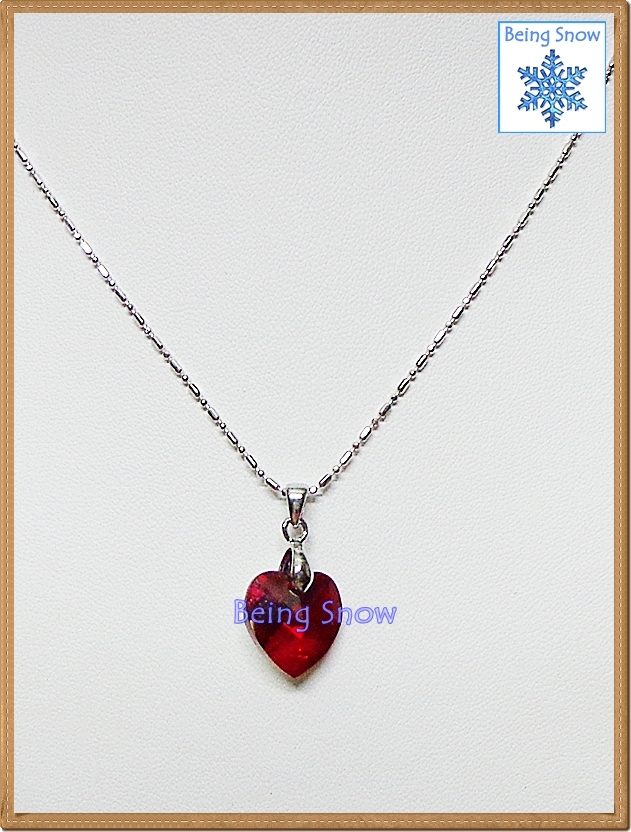 สร้อยคอคริสตัลหัวใจ สีแดงสยามเคลือบวาวพิเศษ