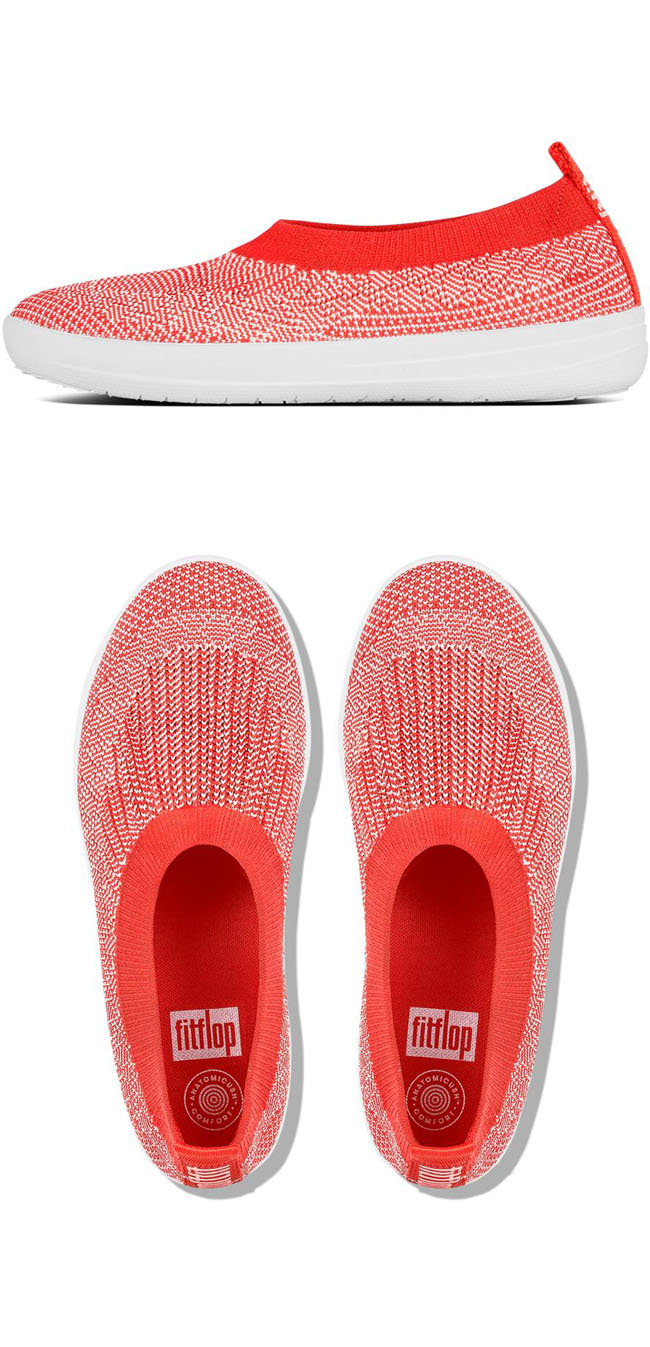Fitflop Uberknit Slip On Ballet Flat Hot Coral / Neon Blush ของแท้ นำเข้าจาก USA และ UK