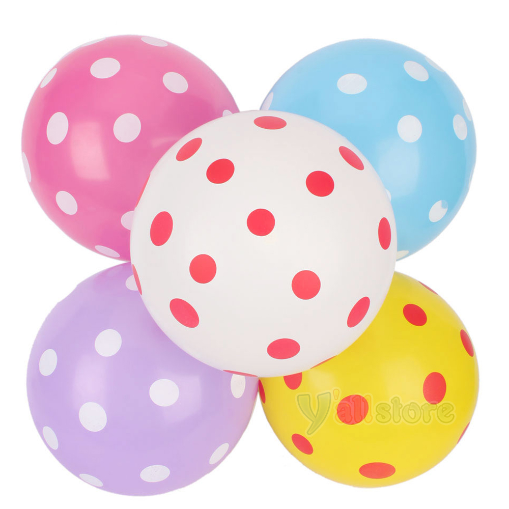 ลูกโป่งกลมนำเข้า พิมพ์ลายจุด คละสี ไซส์ 12 นิ้ว แพ็คละ 10 ใบ ( Polka Dot Printing Balloon - Mixed Color )