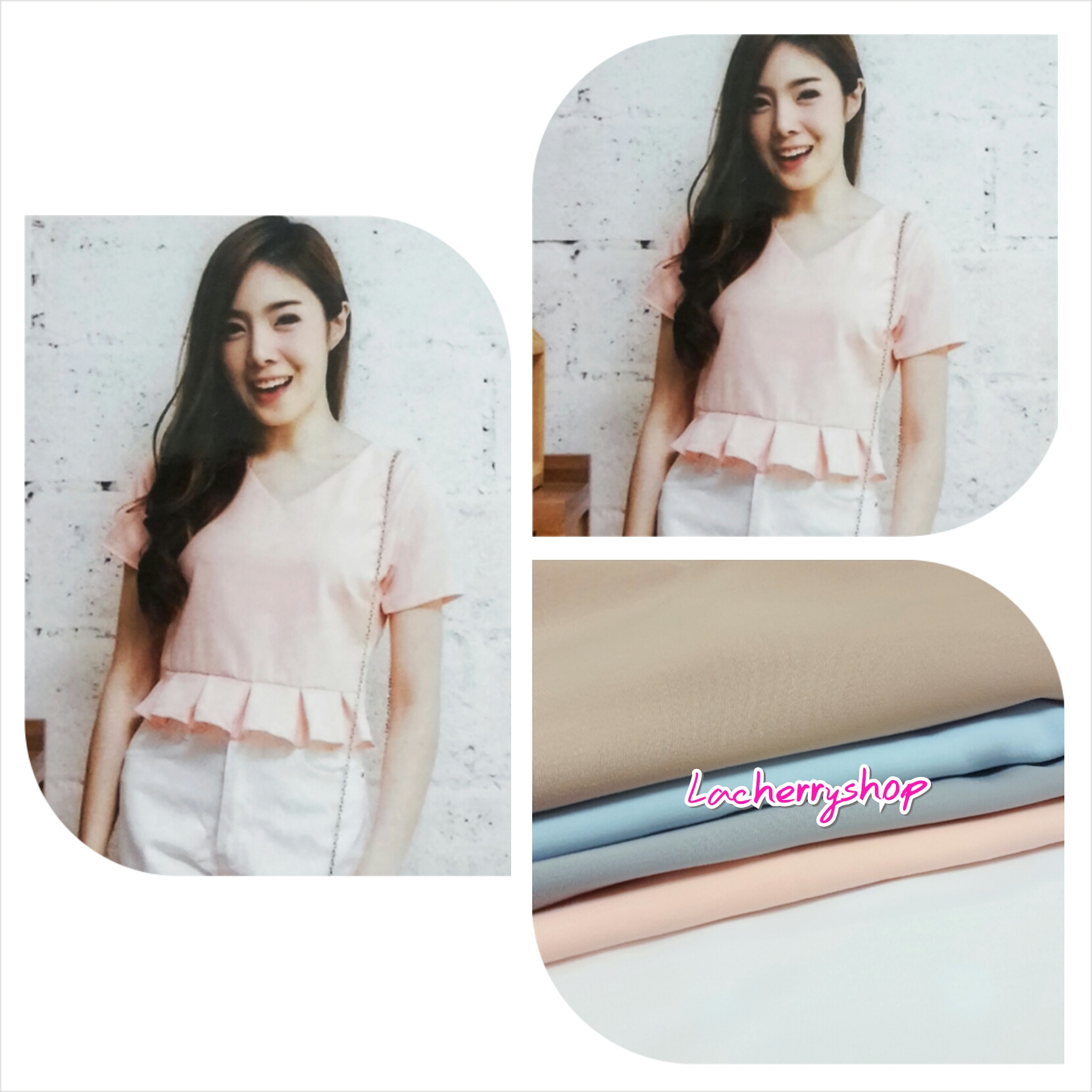 เสื้อครอป สีโอรส คอวี เอวพลีท เข้ารูป แบบสวยน่ารักๆ เสื้อสีพื้น ใส่ง่าย ใส่สบาย เนื้อผ้าฮานาโกะคุณภาพดี