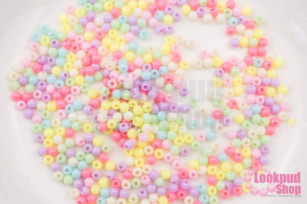 ลูกปัดพลาสติก คละสีพาสเทล กลม 4มิล (1ถุง/500กรัม)