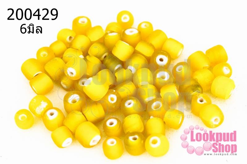 ลูกปัดแก้ว ทรงกระบอก สีเหลือง 6มิล(1ขีด/100กรัม)