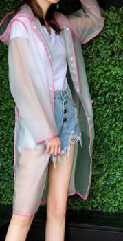 เสื้อกันฝน เสื้อคลุมยาว มีฮูด โปร่ง สีขาว มีกระเป๋า เย็บสีฟ้่า ดำ เขียว ชมพู No.41 43 45 47