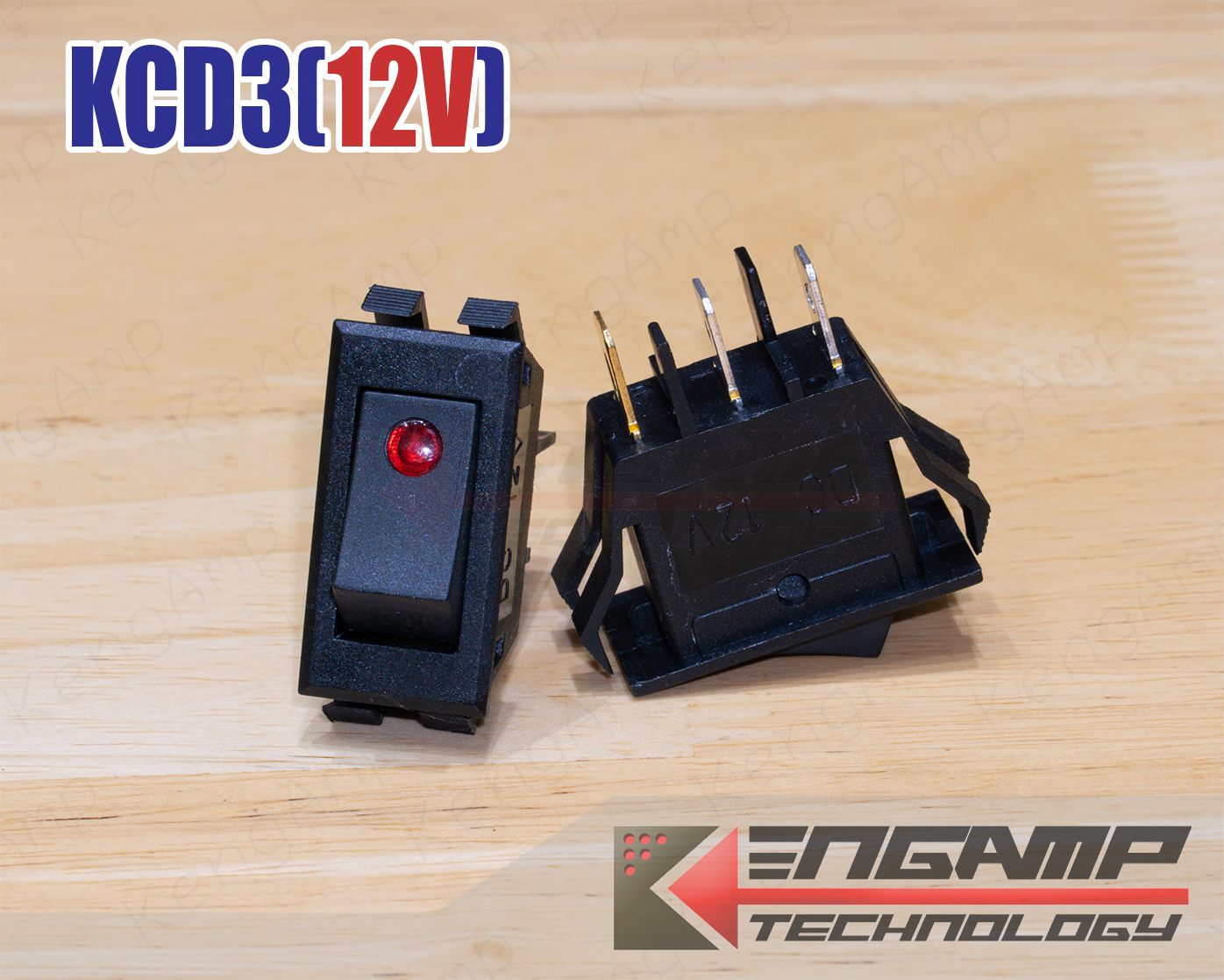 KCD3 12V มีไฟจุด Rocker Switch ขนาด 16x32mm