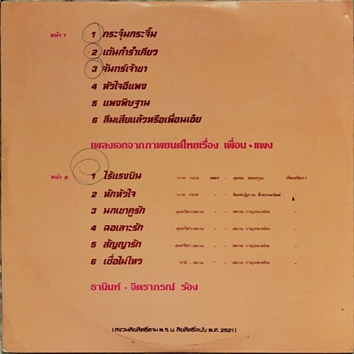 LP เพื่อน-แพง เพลงประกอบหนัง ปก VG++ แผ่น VG++