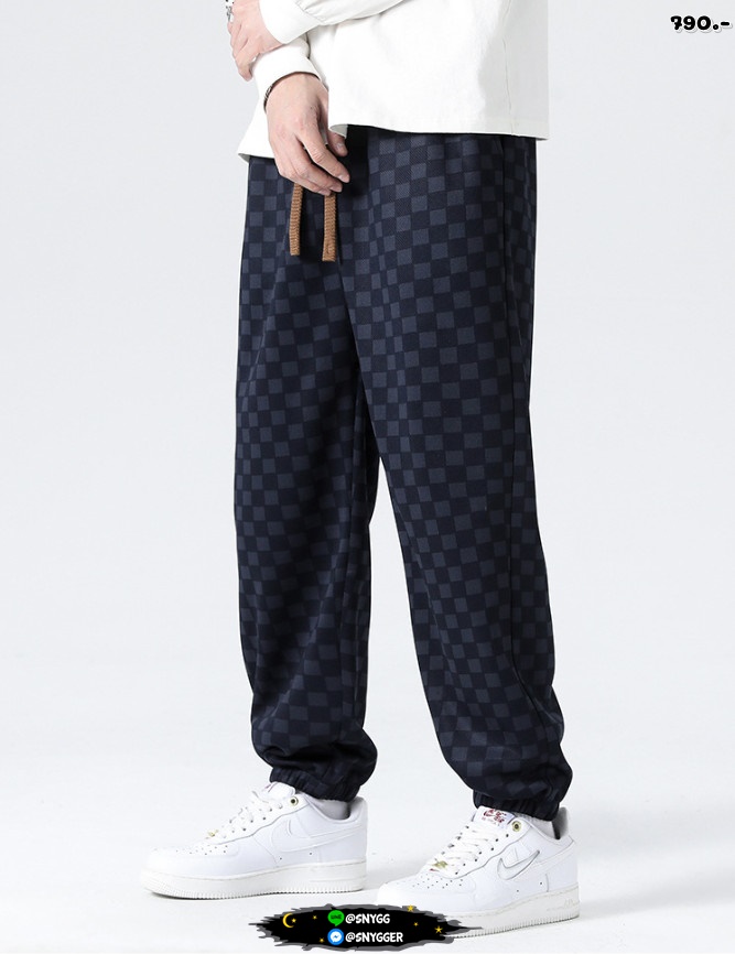 กางเกงวอร์มลายCheckerboard สีน้ำเงิน