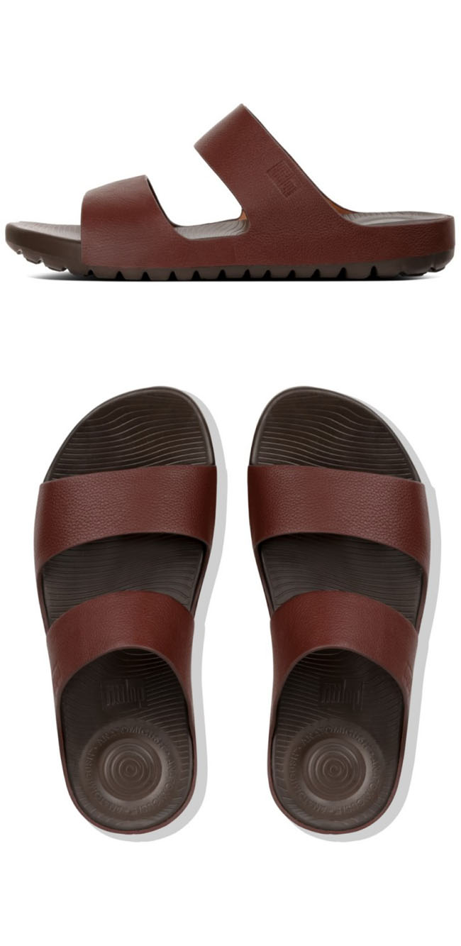 Fitflop Men's Lido Double Slide Dark Oxblood ของแท้ นำเข้าจาก USA และ UK