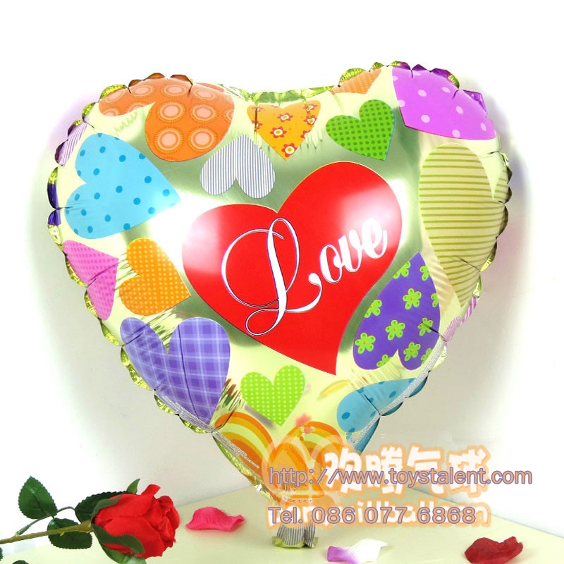 ลูกโป่งฟลอย์รูปหัวใจ สีทองพิมพ์ลาย LOVE ไซส์ 18 นิ้ว - Love Series Heart Shape Foil Balloon / Item No. TL-E008