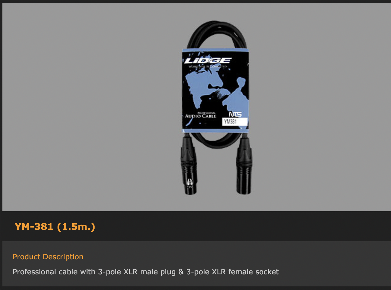 (1เส้น)[WIRE] LIDGE YM-381 ยาว 1เมตร สาย P.XLR -------- J.XLR