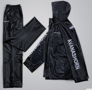 ชุดเสื้อแจ็คเก็ตฮู้ด ผ้าร่ม กันฝน กันน้ำ +หน้ากาก เนื้อดี AVA สีดำ ขาว No.สูง 155-190 cm