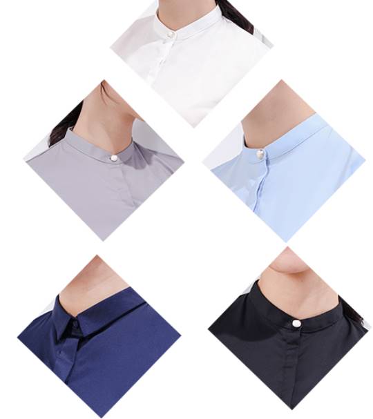 เล็กใหญ่พิเศษ!!เสื้อเชิ้ตคอจีน แขนสามส่วน ผู้หญิง เข้ารูป ซ่อนกระดุม size No.32-44 สีขาว ฟ้า