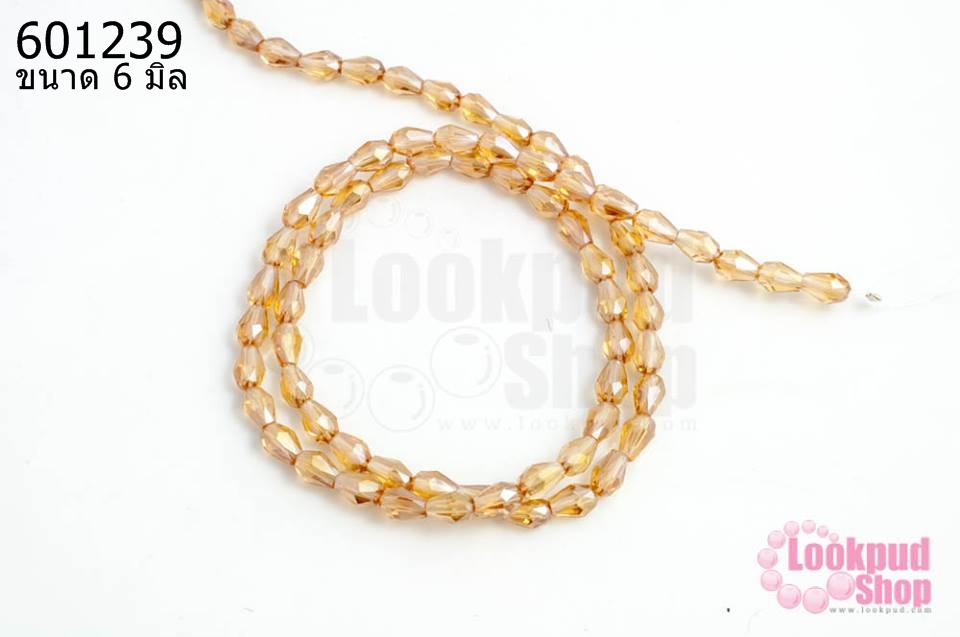 คริสตัลจีน ทรงหยดน้ำ สีแชมเปญ 4 มิล (1เส้น)