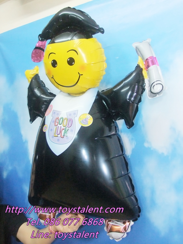 ลูกโป่งฟลอย์หน้ายิ้มใส่ชุดรับปริญญา Good Luck ไซส์22 นิ้ว/Item No.TL-F014
