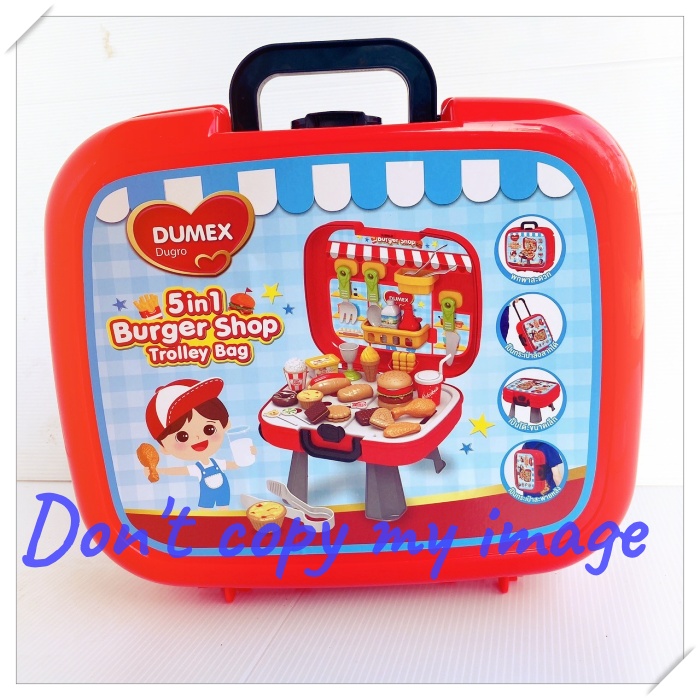 ชุดร้านเบอร์เกอร์ แบบกระเป๋าลาก 5 in 1 Burger Shop Trolley Bag ของเล่นเด็ก สินค้าเป็นของแถม