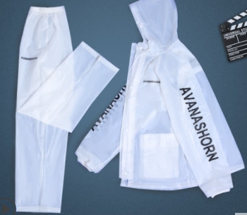 ชุดเสื้อแจ็คเก็ตฮู้ด ผ้าร่ม กันฝน กันน้ำ +หน้ากาก เนื้อดี AVA สีดำ ขาว No.สูง 155-190 cm