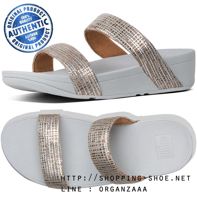 Fitflop Lottie Chain Print Suede Slide Silver ของแท้ นำเข้าจาก USA และ UK
