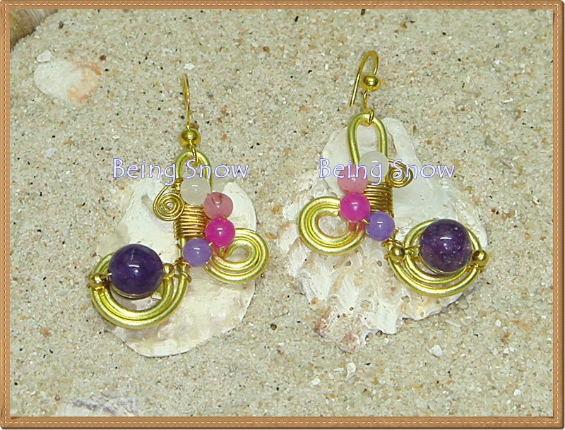 ต่างหูทองเหลือง สีม่วง BE-002-01