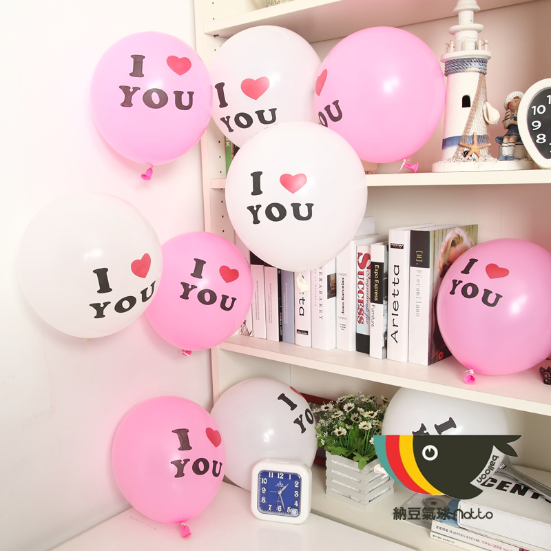ลูกโป่งกลมนำเข้า พิมพ์ลาย I Love You สีชมพู ไซส์ 12 นิ้ว แพ็คละ 10 ใบ ( I Love You Printing Balloon - Pink Color )