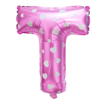 ลูกโป่งฟอยล์รูปตัวอักษร T สีชมพูพิมพ์ลายหัวใจ ไซส์เล็ก 14 นิ้ว - T Letter Shape Foil Balloon Size 14" Pink color printing Heart