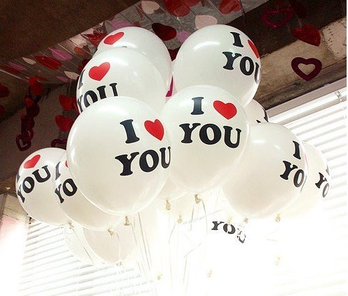 ลูกโป่งกลมนำเข้า พิมพ์ลาย I Love You สีขาว ไซส์ 12 นิ้ว แพ็คละ 10 ใบ ( I Love You Printing Balloon - White Color )