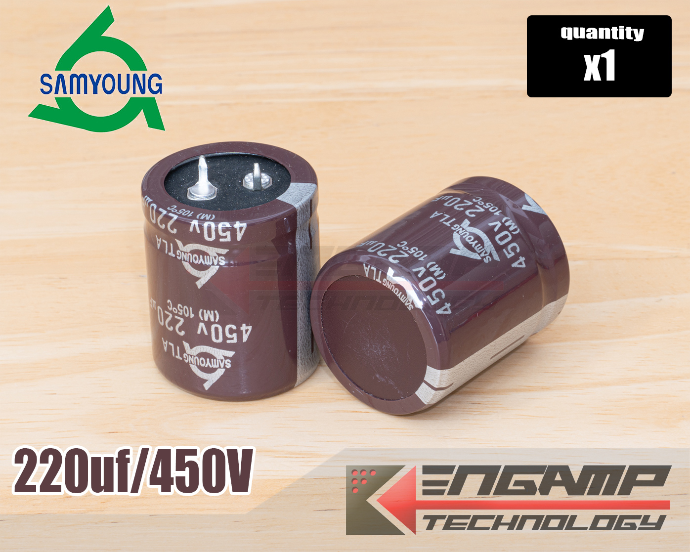 (1ตัว) [E-CAP] 220uF/450V 105 C SAMYOUNG 30x30mm บางล๊อต 30x35 P=10mm