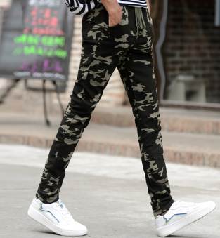 กางเกงเดฟ แฟชั่น ลายพราง เอวรูด ผ้ายืด สีเขียว No.36