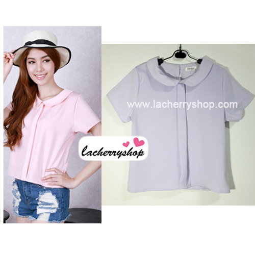เสื้อแฟชั่น เสื้อทำงาน ผ้าฮานาโกะ สีม่วงอ่อน คอปกน่ารักๆ สินค้าคุณภาพ ราคาไม่แพง