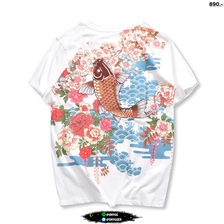 เสื้อยืด สกรีนลาย ปักลายปลายคราฟญี่ปุ่น สีขาว