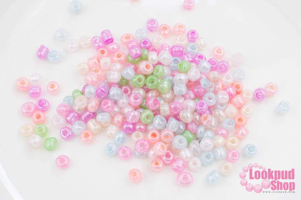 ลูกปัดจีน กลม คละสีเหลือบมุก 4มิล #L (1ถุง/450กรัม)