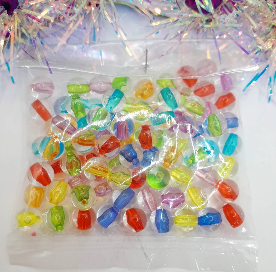ลูกปัดแฟนซี ทรงปล้องใส คละสี แพค 20฿