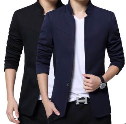 เสื้อสูทผู้ชายคอจีน แฟชั่นสลิมฟิตเรียบ Size No. 35 37-39-41 43 45 47 สีดำ น้ำเงิน
