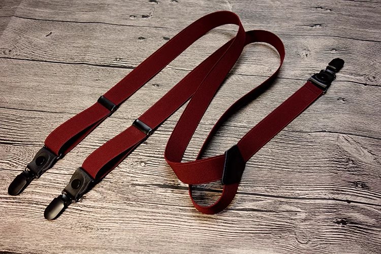 สายรัดกางเกงเอี๊ยม วินเทจ คลิบแน่นหัว ดำ กว้าง 2.5cm แบบ Y ยืดหยุ่น สีน้ำตาล ลายกรม แดง