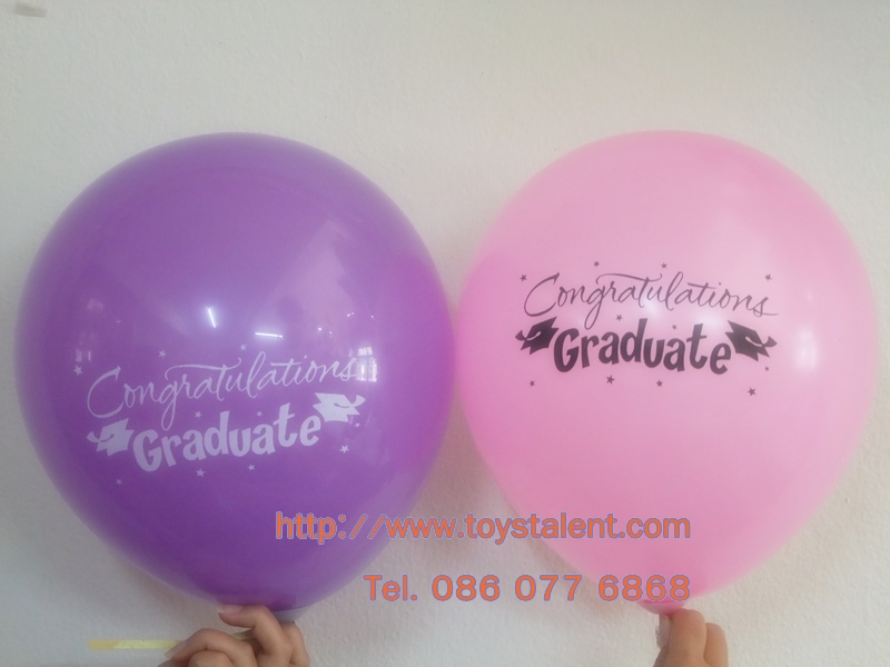 ลูกโป่งกลมพิมพ์ลาย Congrats รับปริญญา คละสี คละแบบ ไซส์ 12 นิ้ว แพ็คละ 10 ใบ (Round Balloons 12" - Congrats Printing latex balloons)