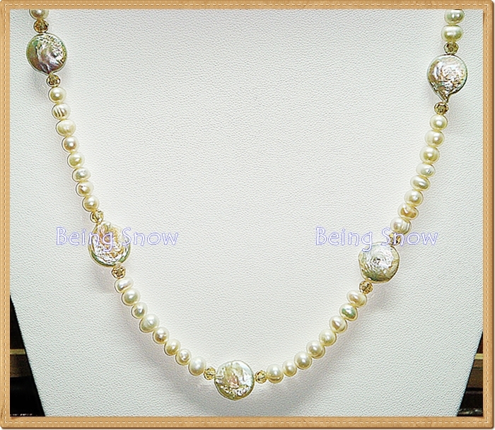 สร้อยคอไข่มุกทรงข้าวโพด + ทรงเหรียญ