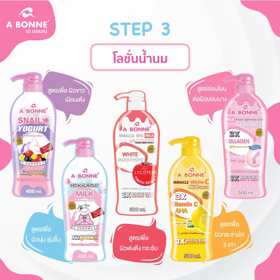 โลชั่นสูตรน้ำนม ผสมคอลลาเจน 500 มล. เอ บอนเน่ A BONNE' MILK POWER LIGHTENING LOTION PLUS COLLAGEN
