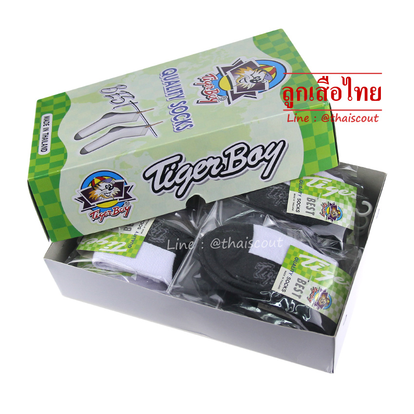 ถุงเท้า นร.ข้อสั้น ขาวพื้นเทา Tiger Boy
