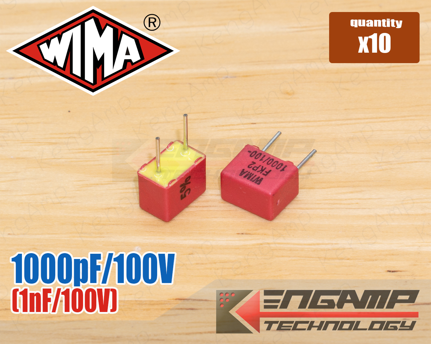 (10ตัว) [F-CAP] 1000pF/100V 1nF/100V 5% WIMA FKP2 4.5x7.2xH6mm P=5mm
