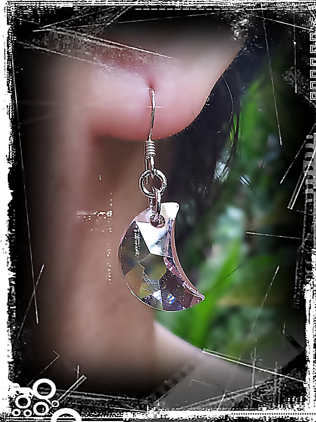 ต่างหูคริสตัลรูปพระจันทร์ + ดาว สีชมพู ก้านเงินแท้