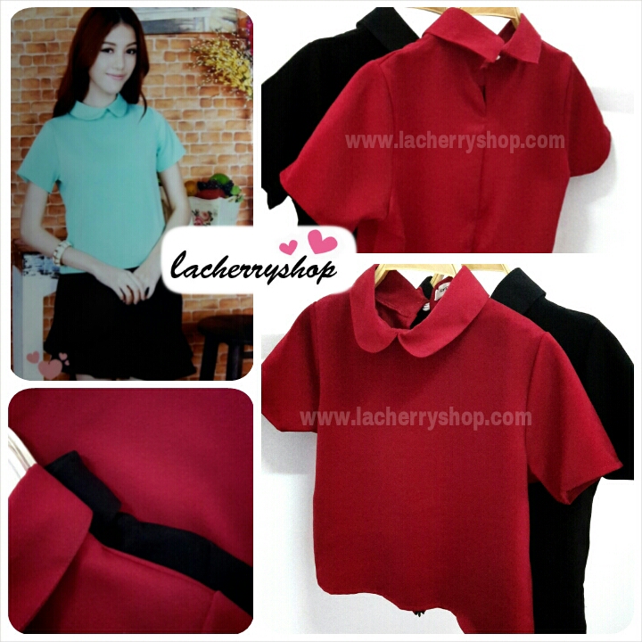 เสื้อแฟชั่น เสื้อทำงาน ผ้าฮานาโกะ สีแดง คอปกเก๋ๆ สินค้าคุณภาพ ราคาไม่แพง