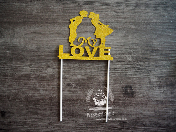 ป้ายตกแต่งเค้ก LOVE สีทอง