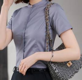 เล็กใหญ่พิเศษ!!เสื้อเชิ้ตแขนสั้นผู้หญิง คอจีน เข้ารูป แต่งกระดุมคอ size No.32-46 สีขาว ฟ้า เทา