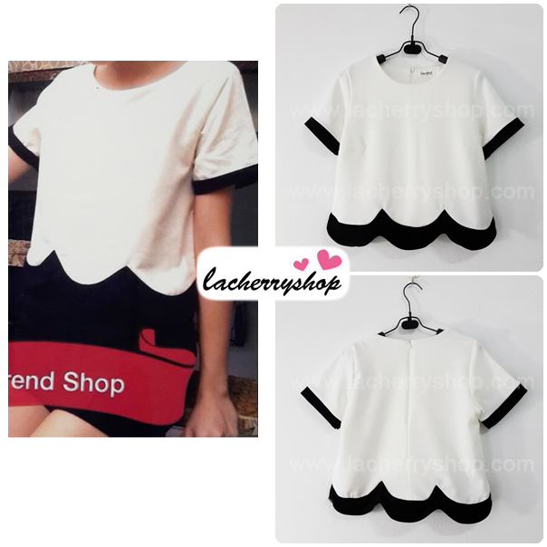 เสื้อแฟชั่น เสื้อทำงาน ผ้าฮานาโกะ สีขาว แบบสวยน่ารัก สีทูโทน เอวหยัก เนื้อผ้านิ่ม อยู่ทรง ไม่ยับง่าย ใส่สบาย สินค้าคุณภาพ ราคาไม่แพง