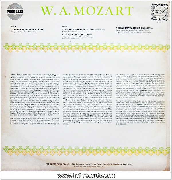 Mozart - Clarinet Quinter K 581 , Serenata Notturna K 239 (England) 1Lp VG++