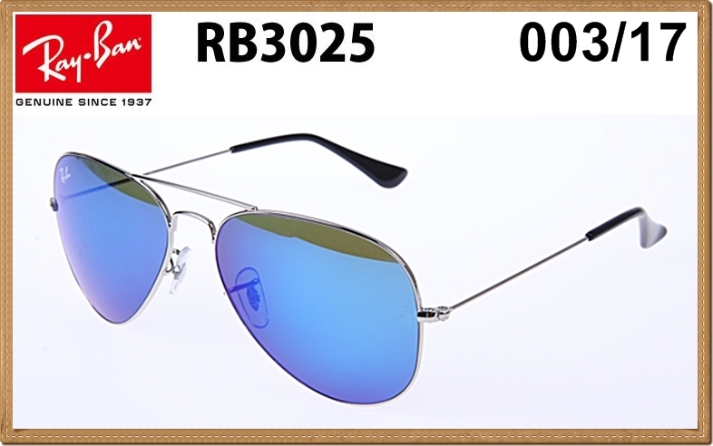 RB3025 (003/17) กรอบสีเงิน เลนส์ปรอทสีน้ำเงิน