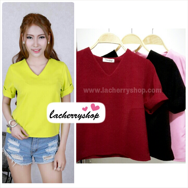 เสื้อแฟชั่น ผ้าฮานาโกะ สีดำ คอวีพับแขนเก๋ๆ สินค้าคุณภาพ ราคาไม่แพง