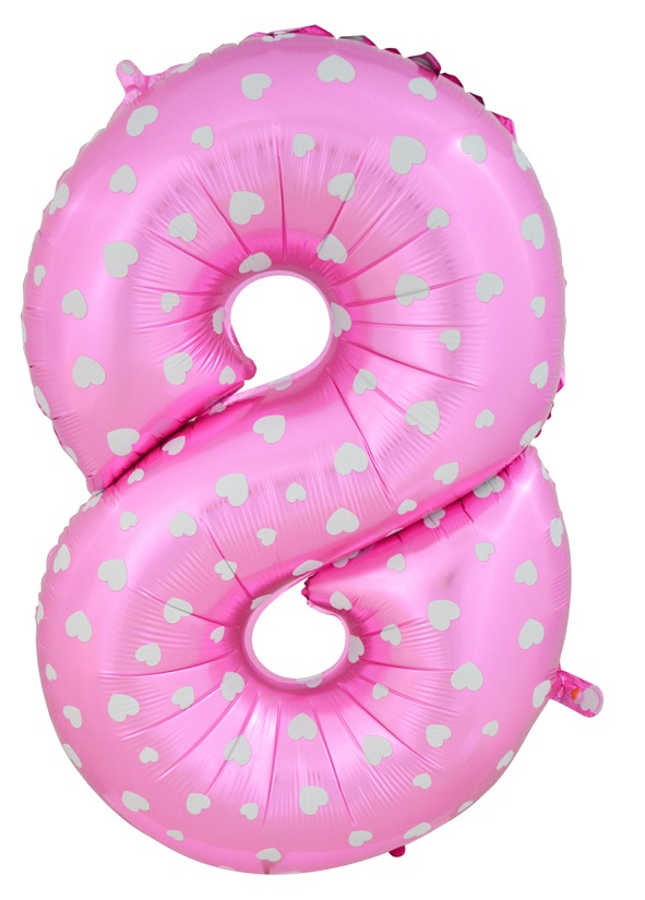 ลูกโป่งฟอยล์รูปตัวเลข 8 สีชมพูพิมพ์ลายหัวใจ ไซส์จัมโบ้ 40 นิ้ว - Number 8 Shape Foil Balloon Size 40" Pink Color printing Heart