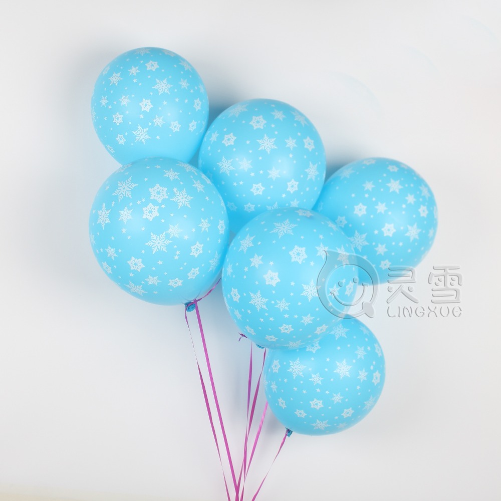 ลูกโป่งกลมพิมพ์ลายหิมะ Snow Flake สีฟ้าและสีเงิน แพ็คละ 10 ใบ(Round Balloons 12"- Printing Snow Flake Blue and Silver color)