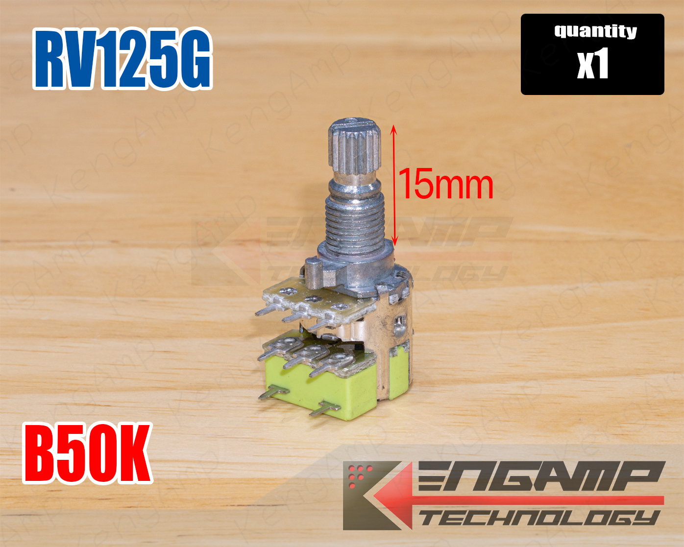 (มีตัวเลือก) [VR] RV125G B50K*2 + สวิตซ์ แกนยาว 15 และ 20mm Made in TAIWAN