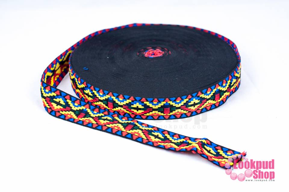 ผ้าแถบลายชนเผ่า กว้าง 3 ซม (1หลา/90ซ.ม)