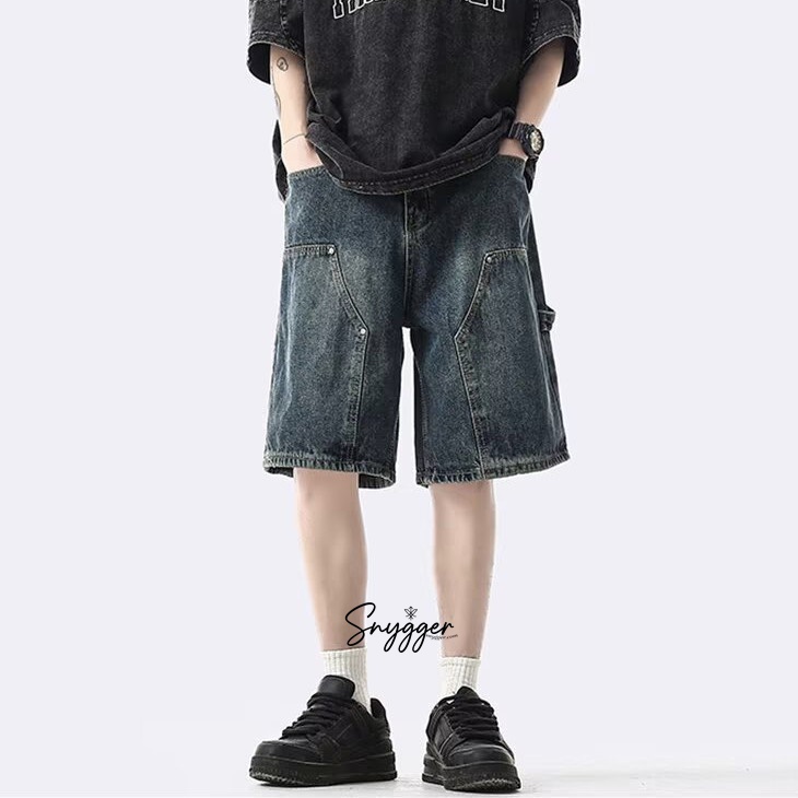 กางเกงขาสั้นสไตล์ Workwear สียีนส์